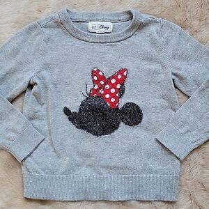 DISNEY X GAP SPARKLY MINNIE MOUSE PORTRAIT GRAY LONG-SLEEVE SWEATER, SIZE 4